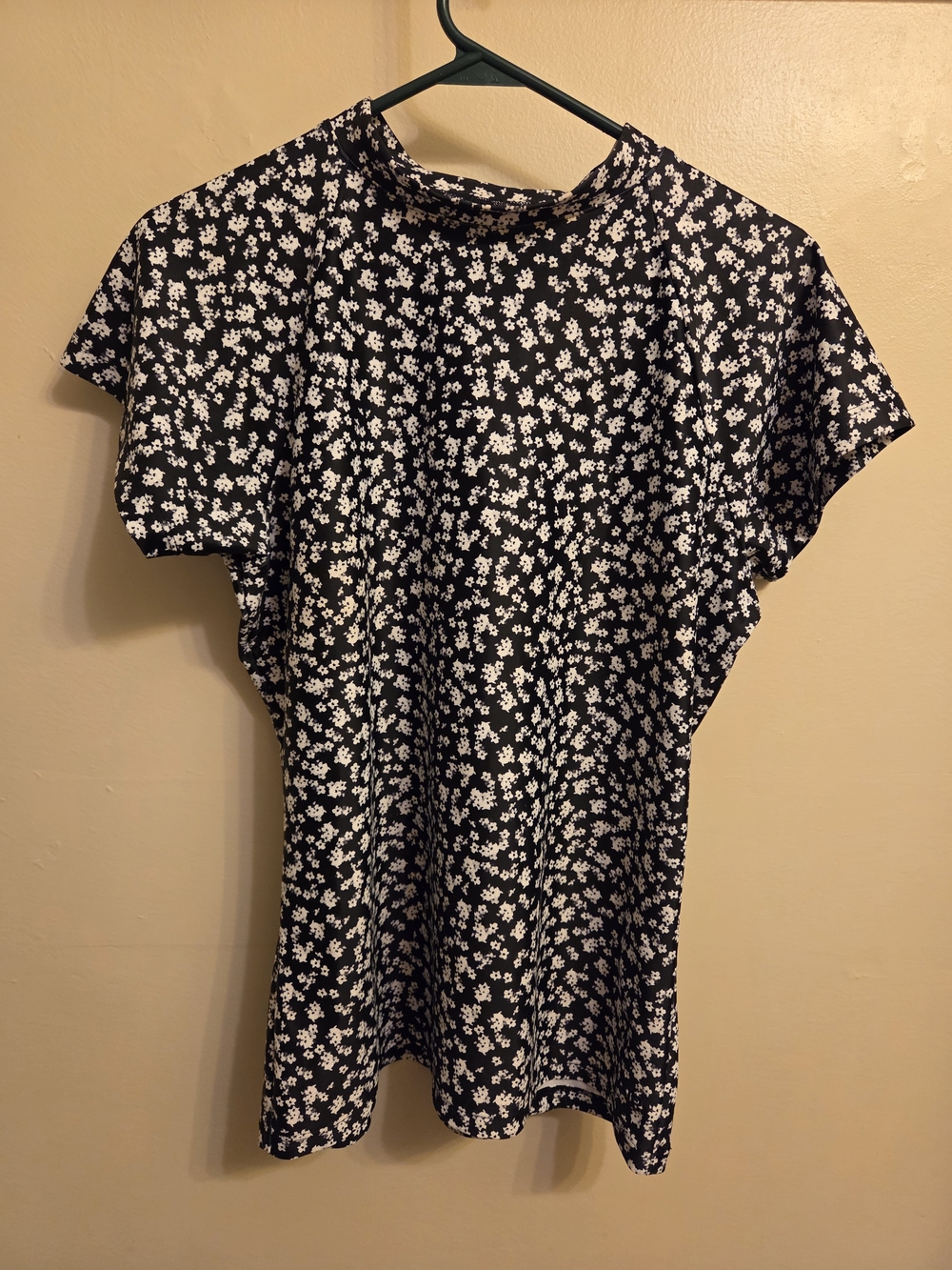 Albion Ditsy Floral Mock Neck Swim Surf Beach Shirt Rashguard XXL Black White